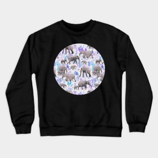 Sweet Elephants in Aqua, Purple, Cream and Grey Crewneck Sweatshirt